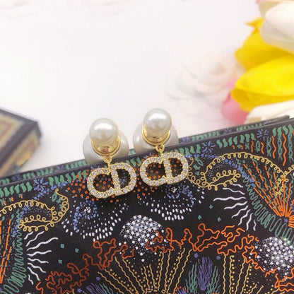 CD Tribales Diamond Logo Pearl Earrings