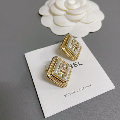 CC Pearl Gold Square Earrings