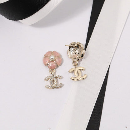 CC Black & Pink Camellia Diamond Earrings
