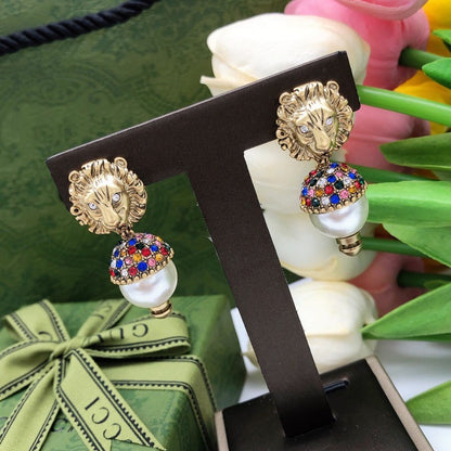 GG Lion Pearl Earrings