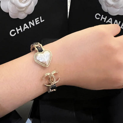CC Black Leather Heart Bracelet
