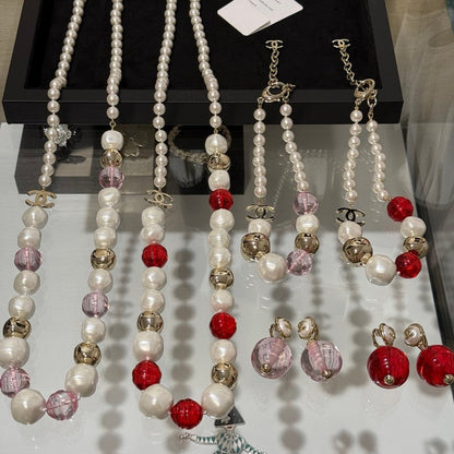 CC Red Crystal Pearl Choker Necklace