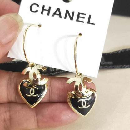 CC Black Heart Gold Earrings