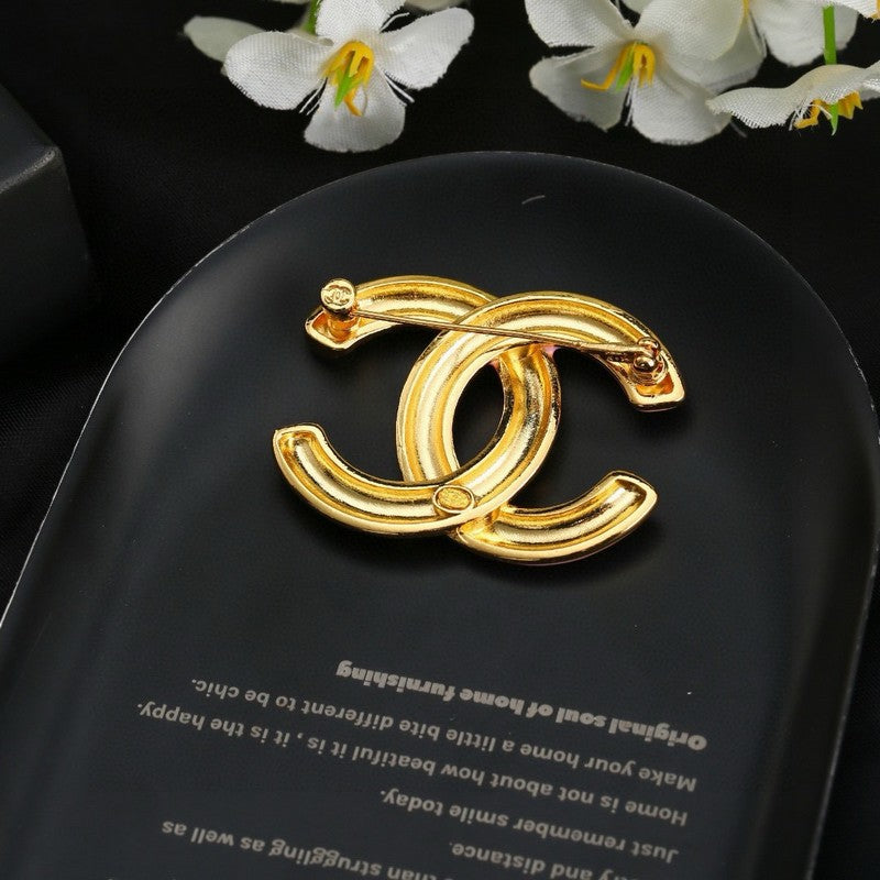 CC Pink & White Resin Gold Brooch