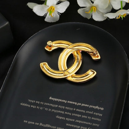 CC Pink & White Resin Gold Brooch
