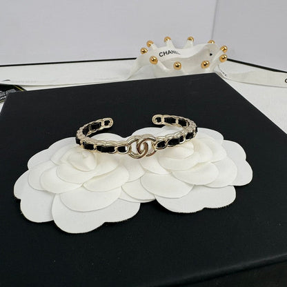 CC Black Leather Cuff Bracelet