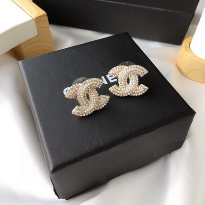 18K CC Pearl & Diamond Gold Earrings