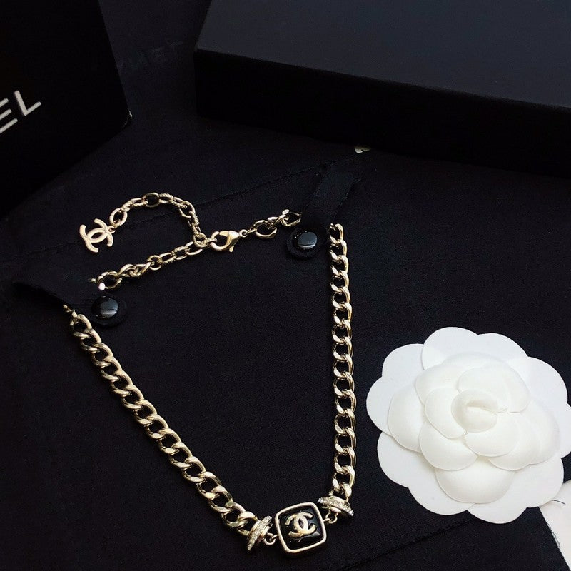 CC Black Logo Gold Chain Necklace