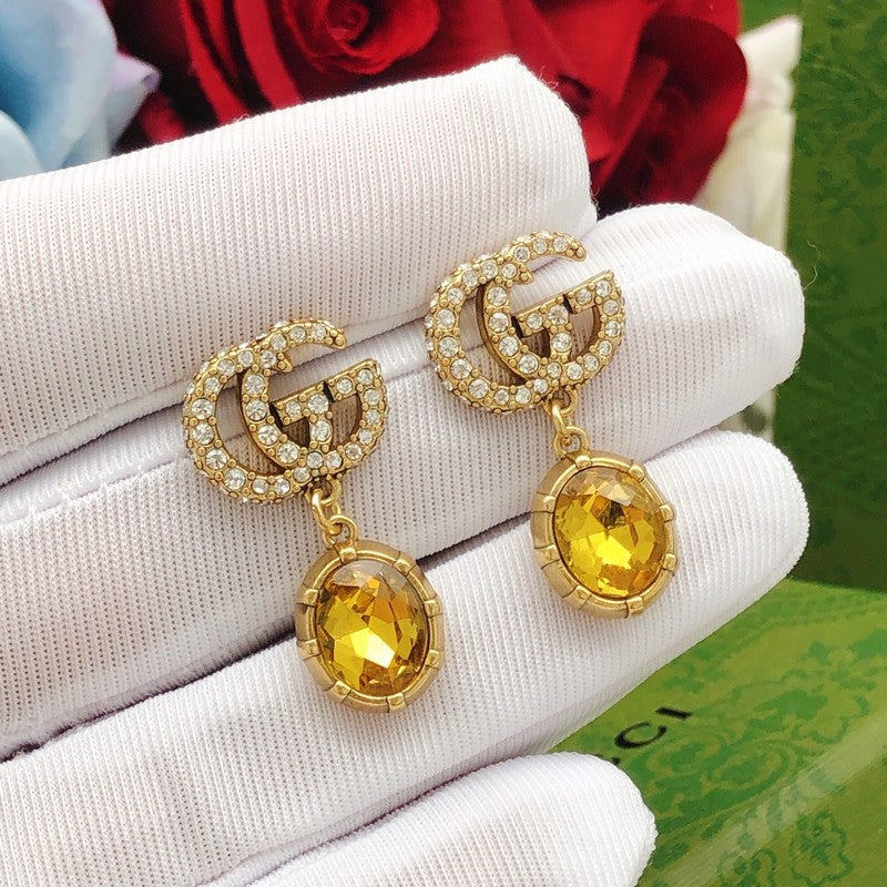 GG Yellow Crystal Diamond Earrings