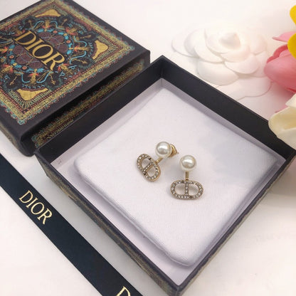 CD Tribales Pave Diamond & Pearl Earrings