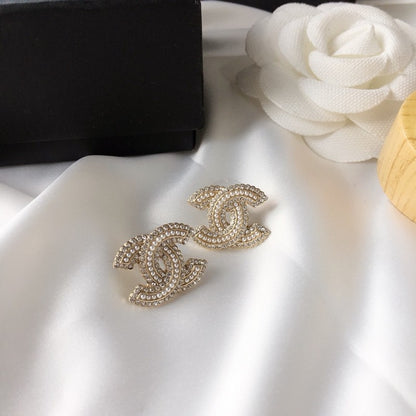 18K CC Pearl & Diamond Gold Earrings