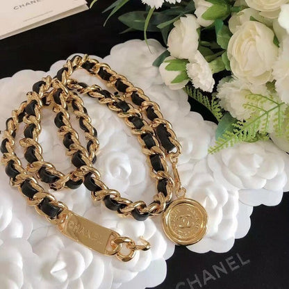 CC Gold Leather Necklace