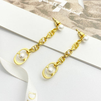 CD Pearl Gold Tassel Earrings