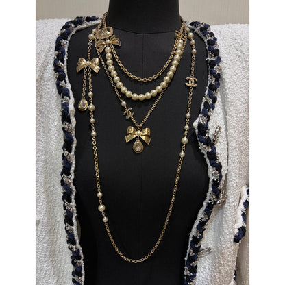 CC 25K Bow-Knot Pearl Long Necklace