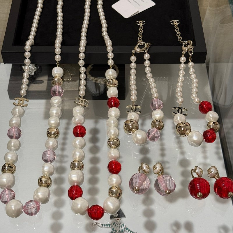 CC Red Crystal Pearl Necklace