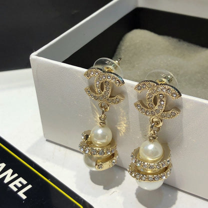 CC Diamond Pearl Ball Earrings