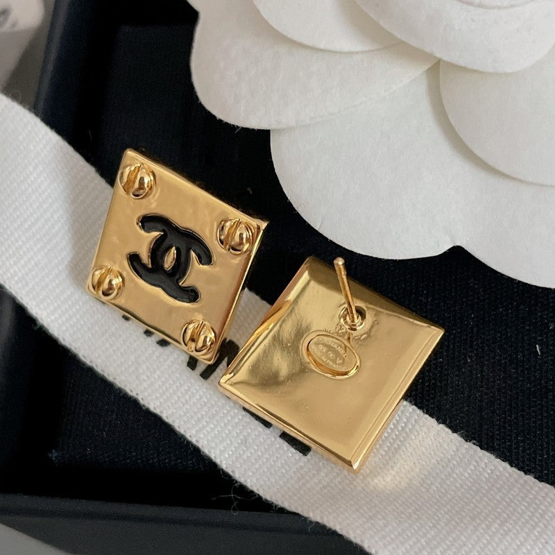 CC Black Gold Square Earrings