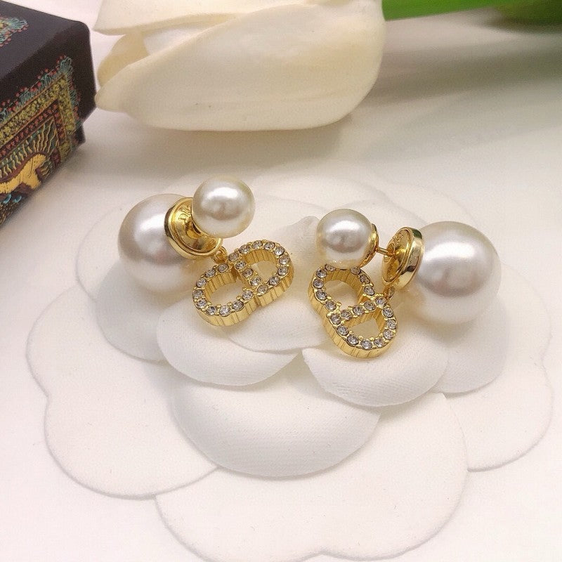 CD Tribales Diamond Logo Pearl Earrings