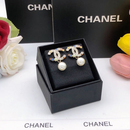CC Color Pearl Gold Pendant Earrings