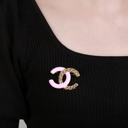 CC Pink & White Resin Gold Brooch