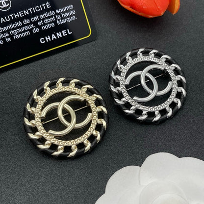 CC Leather Gold Brooch