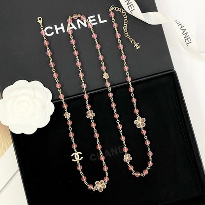 CC 26C Pink Crystal Long Necklace