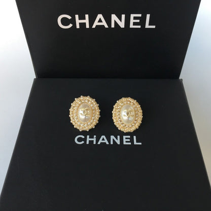 18K CC Pearl & Diamond Oval Earrings