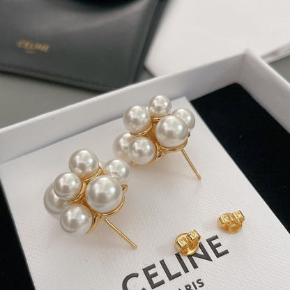 CE Pearls Gold Earrings