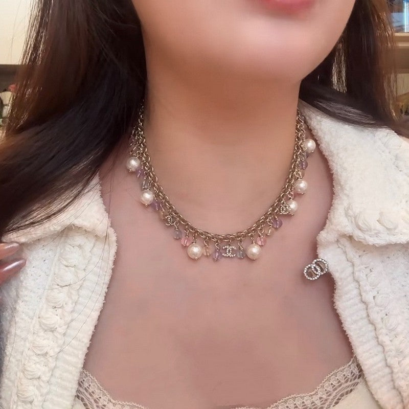 CC Color Beads Pearl Chain Necklace