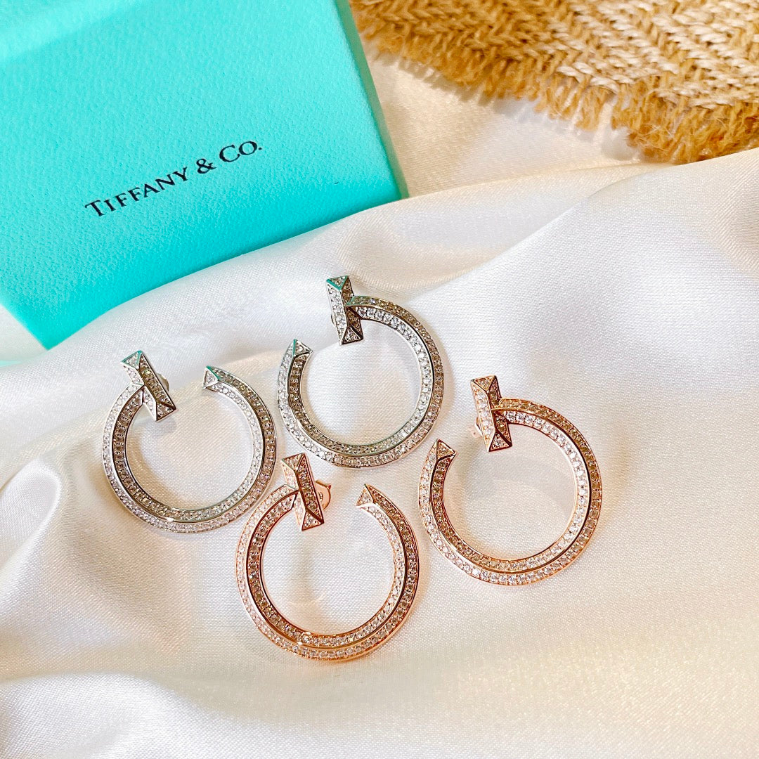 Tiff T1 Open Hoop White Gold Earrings
