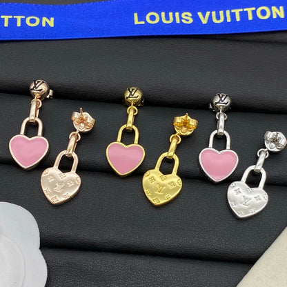 Louis Pink Heart Gold Earrings