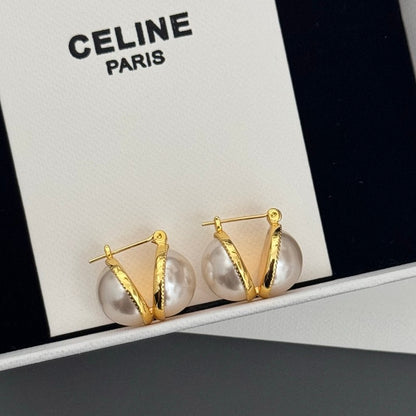 CE Half Pearl & Gold Earrings