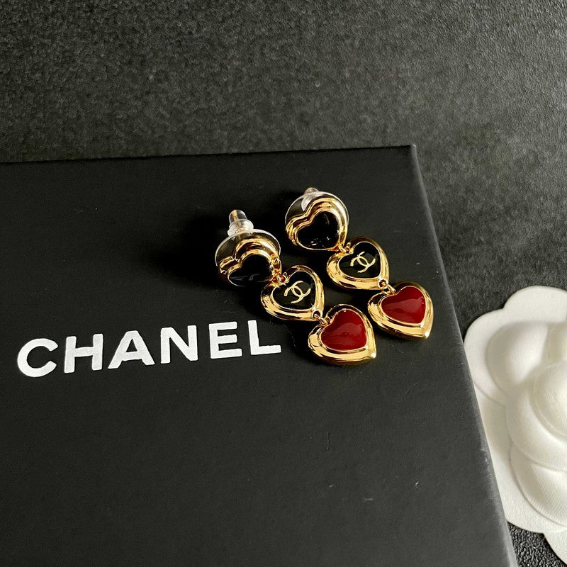 CC Black & Red Three Heart Drop Earrings