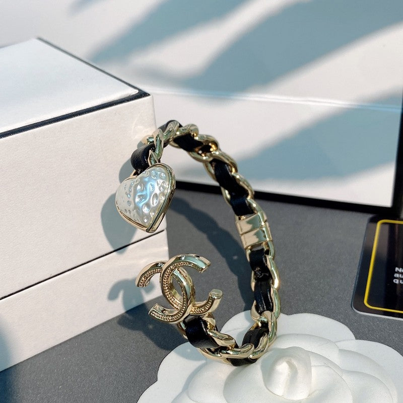 CC Black Leather Heart Bracelet